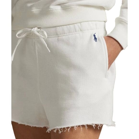 Polo Ralph Lauren White Cotton French Terry Drawstring Frayed Hem Shorts Size M - Picture 3 of 5